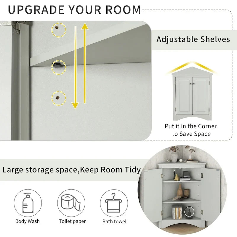 Bathroom Storage Cabinet with Adjustable Shelves Freestanding Floor Cabinet