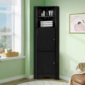 Hoher moderner Badezimmer-Eckschrank aus Holz mit Metallgriffen