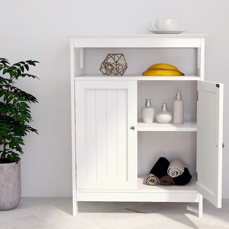 Weißer freistehender Badezimmerschrank mit Doppelflügeltüren