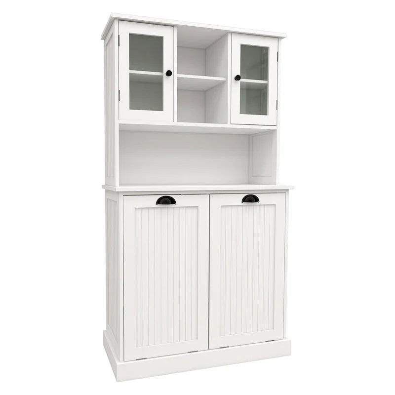 Two-Compartment Tilt-Out Dirty Laundry Basket Tall Bathroom Cabinet