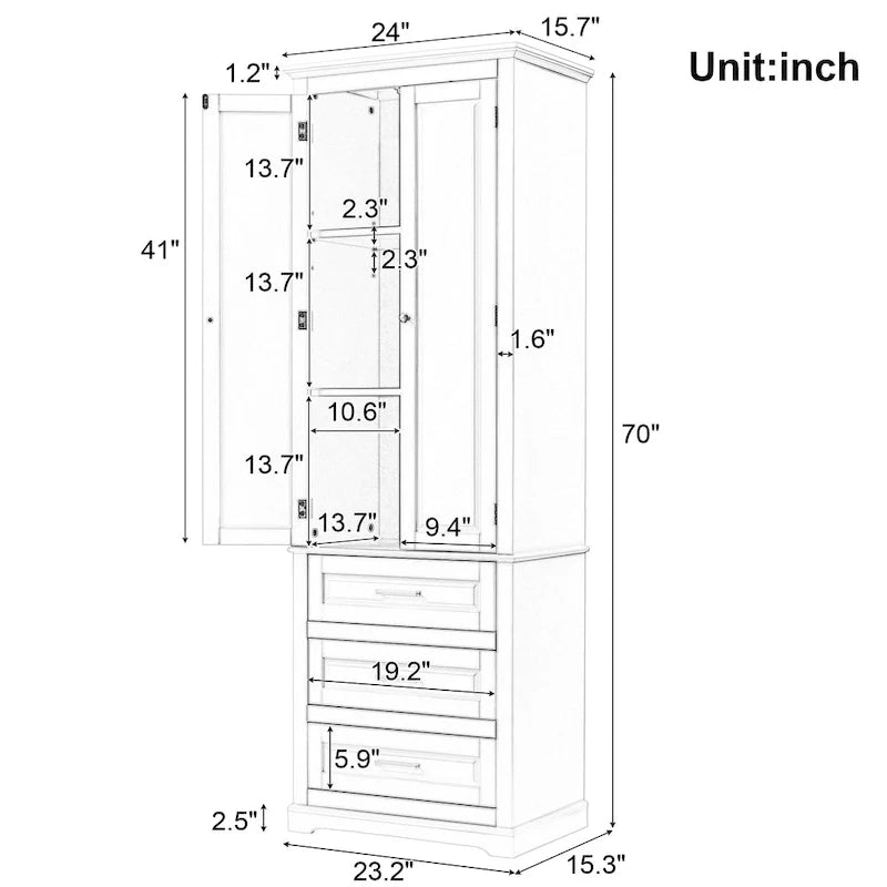 Armoire de rangement haute avec trois tiroirs