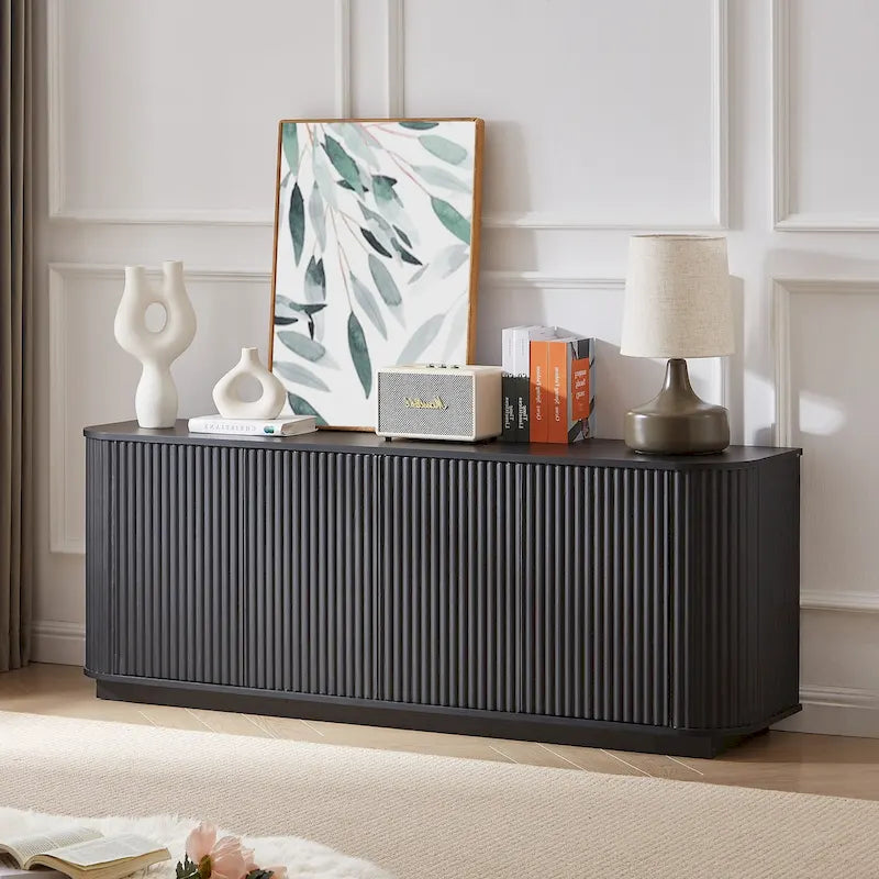 Buffet de rangement, meuble TV avec motif ondulé, buffet en bois à rayures verticales