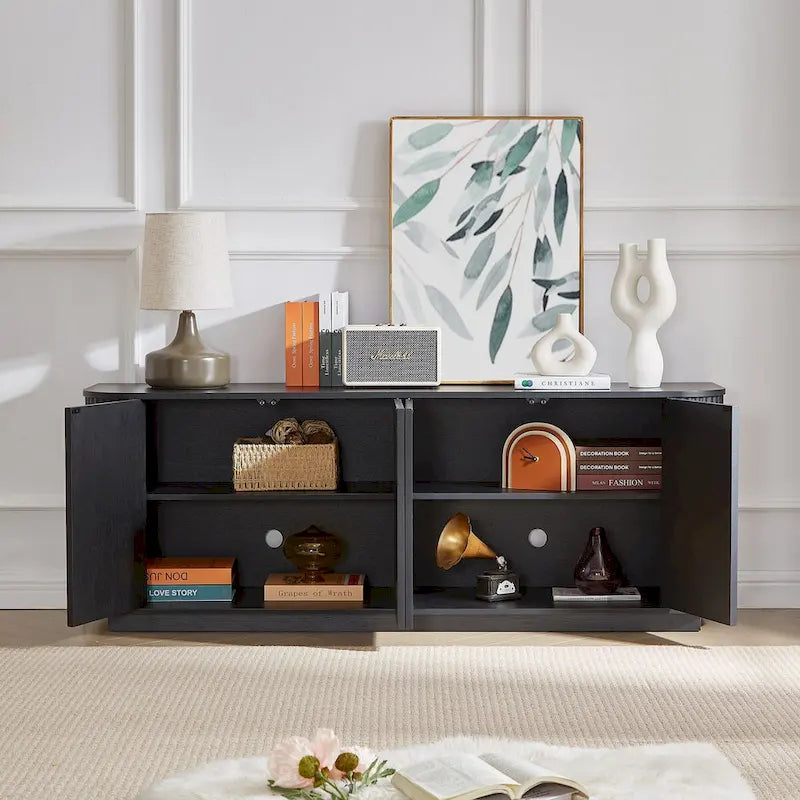 Buffet de rangement, meuble TV avec motif ondulé, buffet en bois à rayures verticales