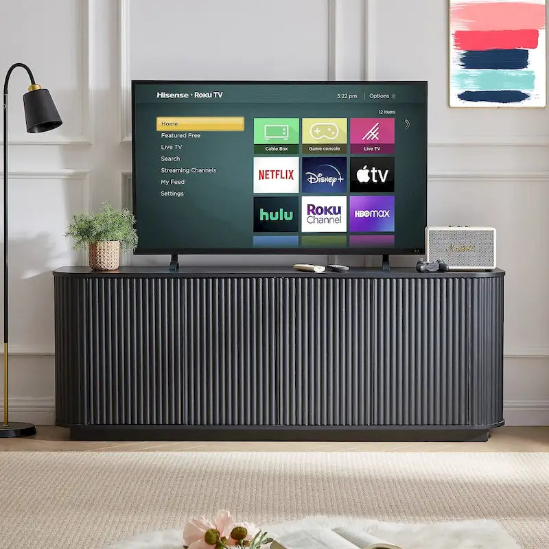 Buffet de rangement, meuble TV avec motif ondulé, buffet en bois à rayures verticales