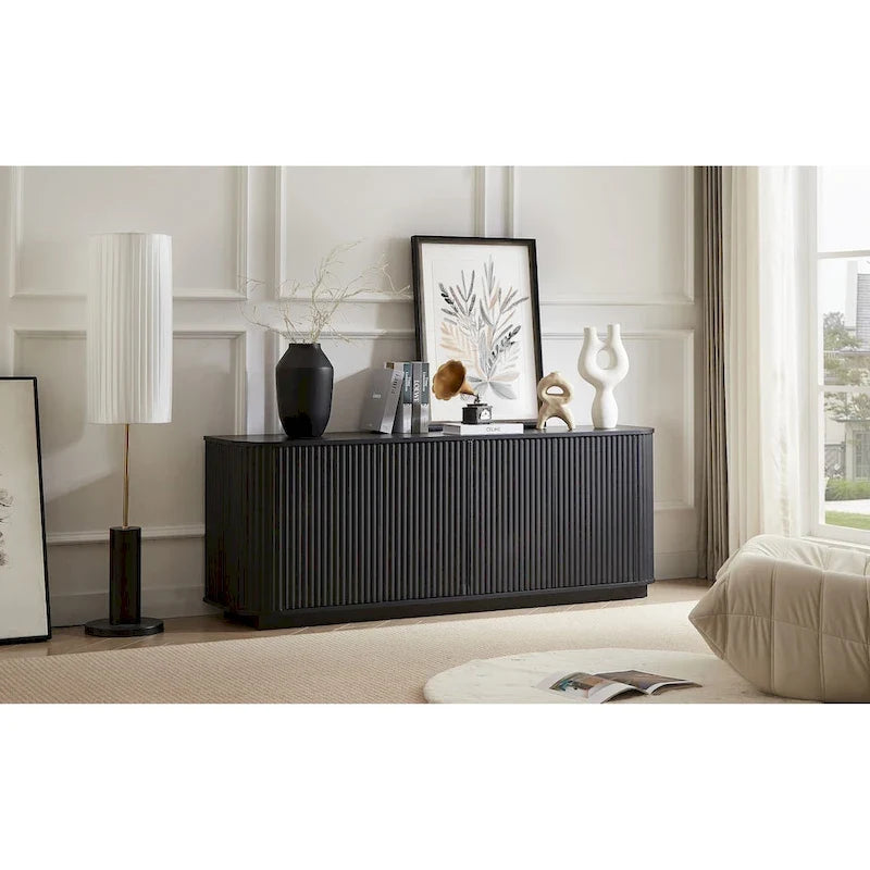 Buffet de rangement, meuble TV avec motif ondulé, buffet en bois à rayures verticales