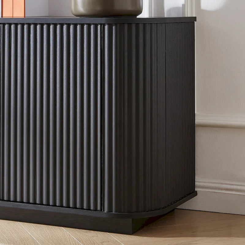 Buffet de rangement, meuble TV avec motif ondulé, buffet en bois à rayures verticales