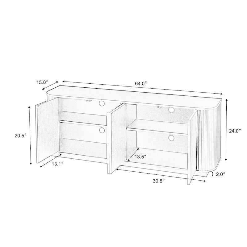 Buffet de rangement, meuble TV avec motif ondulé, buffet en bois à rayures verticales