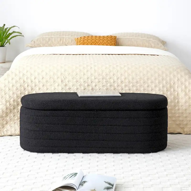 Banc moderne au pied du lit avec rangement, rembourré en tissu sherpa, grand banc coffre ottoman, tabouret à chaussures, long banc pour la chambre
