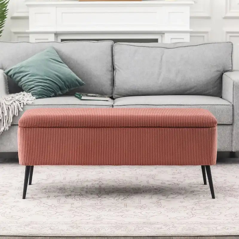 Banc de rangement rembourré en velours de 44 pouces, banc au pied du lit