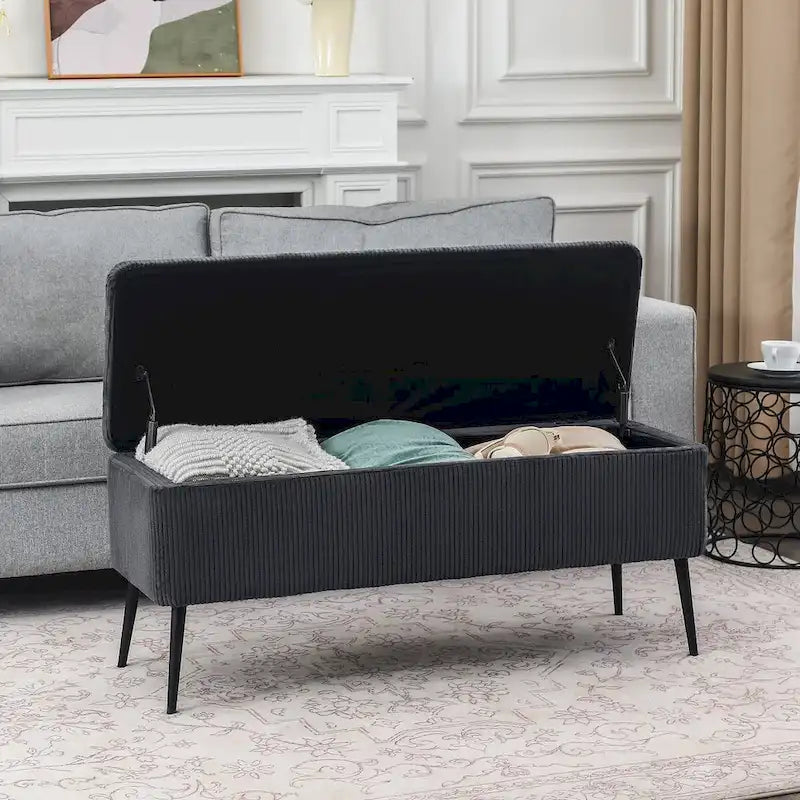 Banc de rangement rembourré en velours de 44 pouces, banc au pied du lit
