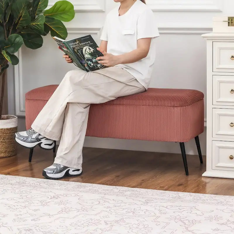 Banc de rangement rembourré en velours de 44 pouces, banc au pied du lit