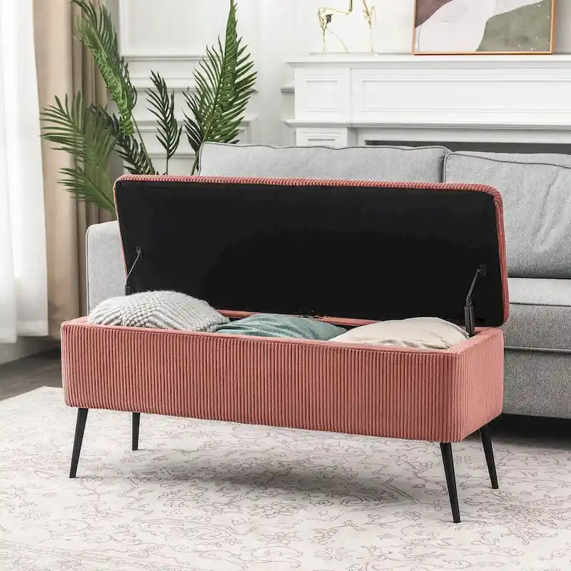 Banc de rangement rembourré en velours de 44 pouces, banc au pied du lit