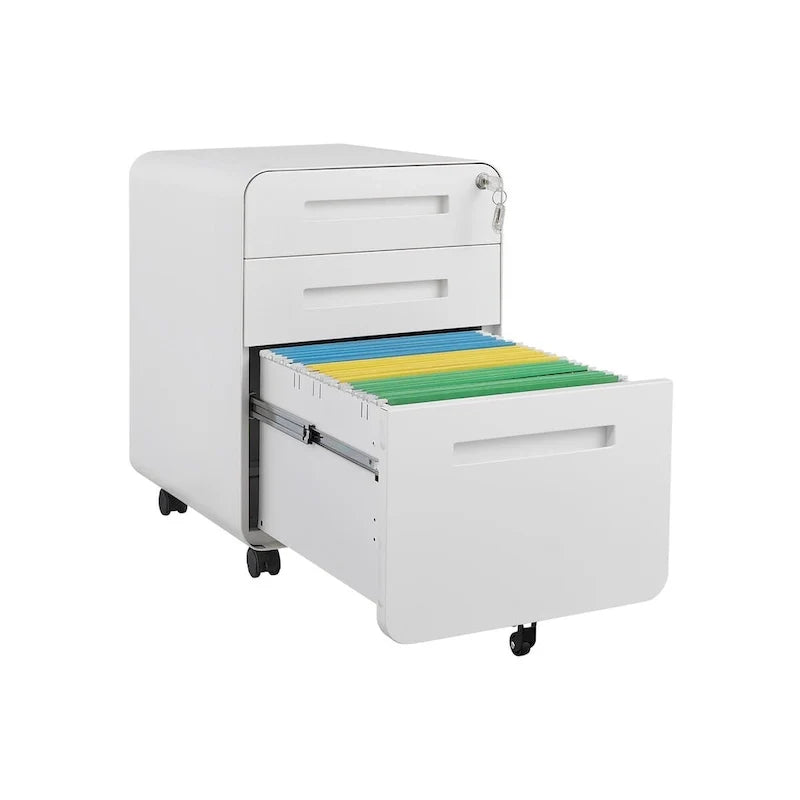 Rollcontainer mit drei Schubladen, vielseitiger Schrank, kippsicheres Design mit fünf Rollen, aus kaltgewalztem Stahl, wasserfest und feuchtigkeitsbeständig