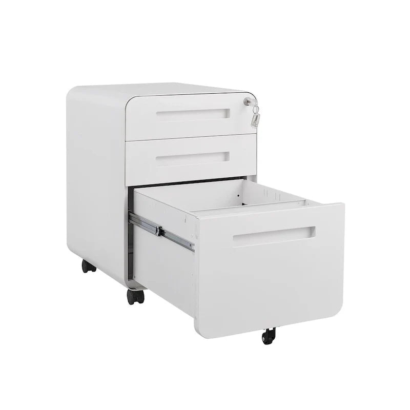 Rollcontainer mit drei Schubladen, vielseitiger Schrank, kippsicheres Design mit fünf Rollen, aus kaltgewalztem Stahl, wasserfest und feuchtigkeitsbeständig