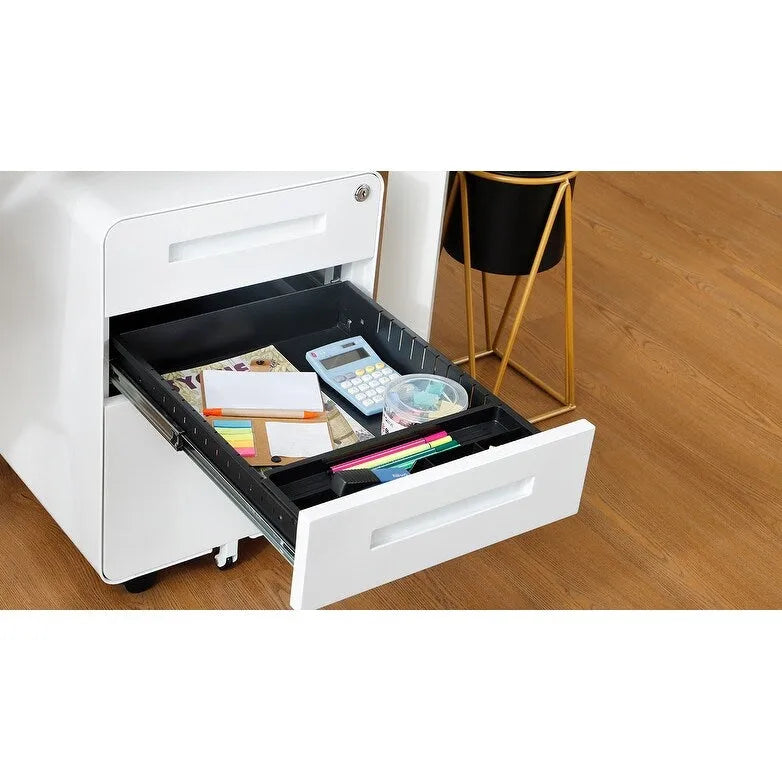 Rollcontainer mit drei Schubladen, vielseitiger Schrank, kippsicheres Design mit fünf Rollen, aus kaltgewalztem Stahl, wasserfest und feuchtigkeitsbeständig