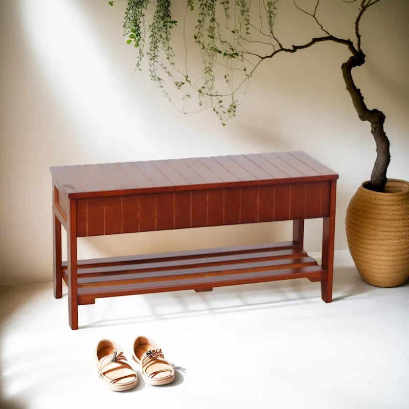 Banc à chaussures de qualité en bois massif avec rangement pour le salon