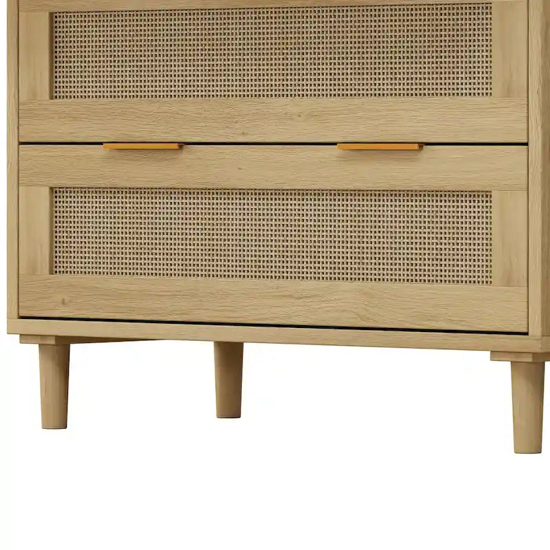 Meuble de rangement en chêne et rotin à 3 tiroirs pour la chambre, le salon et les couloirs