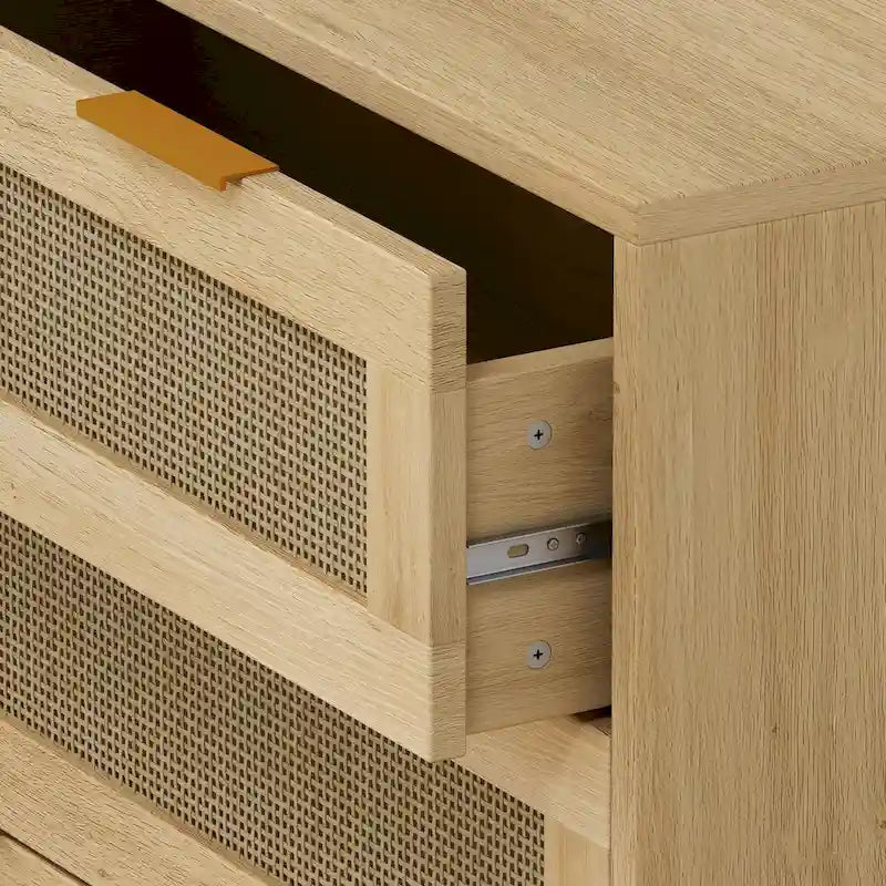 Meuble de rangement en chêne et rotin à 3 tiroirs pour la chambre, le salon et les couloirs