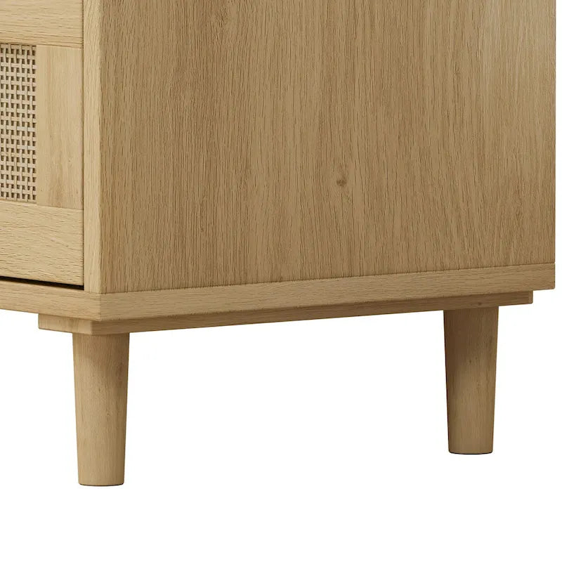 Meuble de rangement en chêne et rotin à 3 tiroirs pour la chambre, le salon et les couloirs